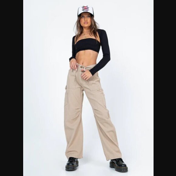 Princess Polly Lioness Miami Vice Beige Cargo Oversized Wide Leg Jeans S - Picture 4 of 11